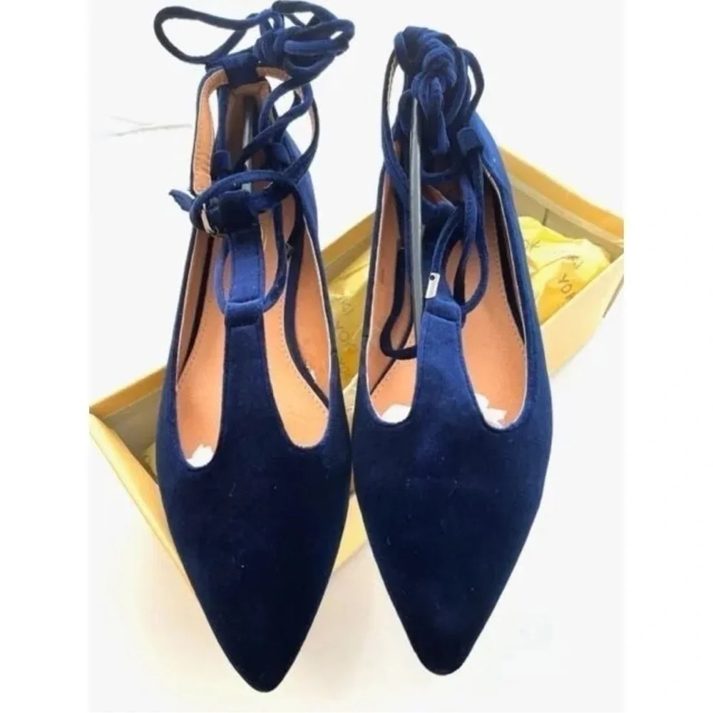 Yoki Navy Blue, Velvet, Ankle Lace Up, Urban-80 Flats - Picture 2 of 12